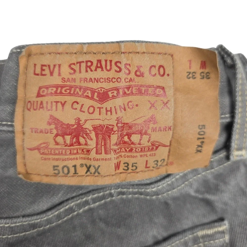 Levi's 501XX Mens Jeans 35x32 (32x29 measured) Straight Leg Gray Wash Denim‎